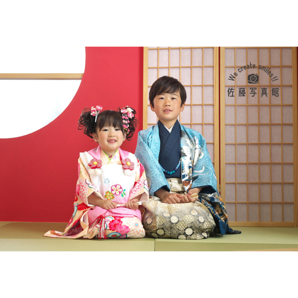 七五三　3歳　着物　女の子　兄弟　倉敷　岡山