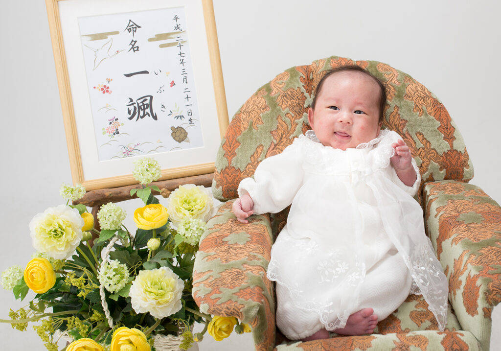 お宮参りの写真，一ヶ月の頃